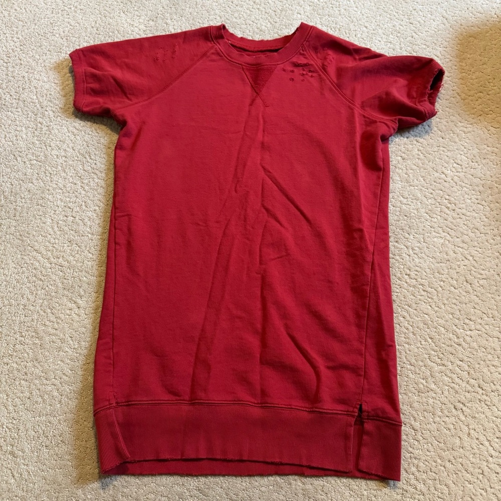 Pistola Red Casual Short Sleeve Distressed Sweatshirt Dress